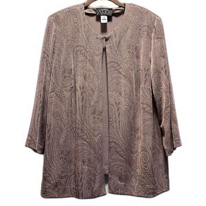 Alex Evenings Womens Glitter Paisley Taupe Gray Metallic Open Front Jacket 1X